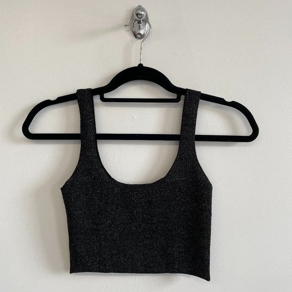 Aritzia Tops - Aritzia Le Fou Wilfred Metallic Crop Top Black
